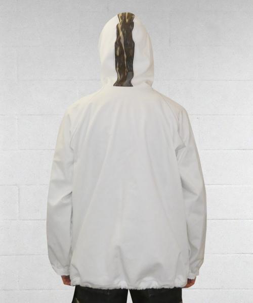 White jeans Prama Roots jacket with zip hood and pocket